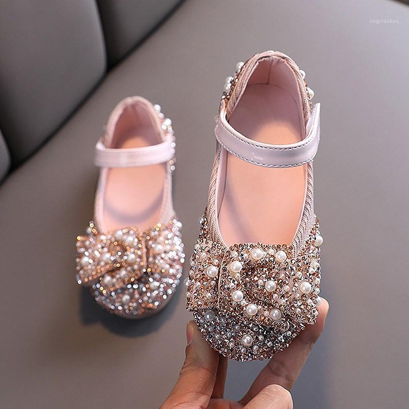 

2021 New Childrens Shoes Pearl Rhinestones Shining Kids Princess Shoes Baby Girls For Party and Wedding1, Black