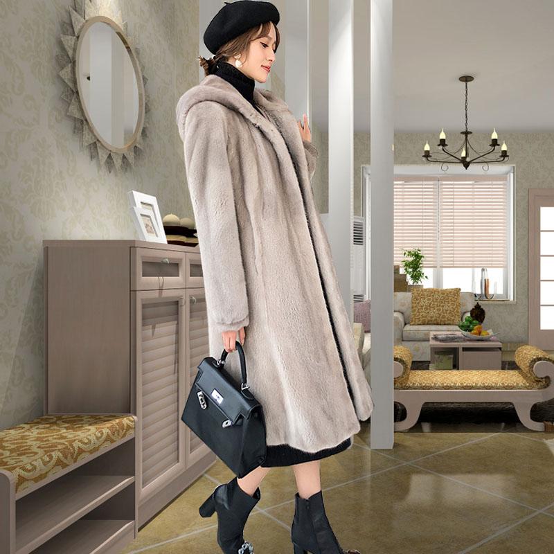 

Women Full Large Size M-5XL Long Thick Winter Fashion New Mink Coat Women' Over The Knee Female Velvet Fur Coats, Black