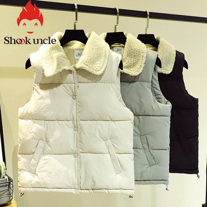 

Winter Fur collar Vest Women Outerwear Autumn Women's Slim fit Cotton Vest Sleeveless Waistcoat Jacket Warm Windproof Female Top, White