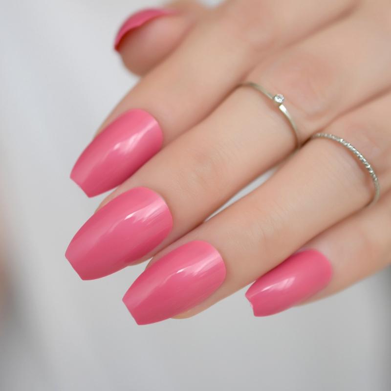 

24 Ballerina Coffin False Nails Light Coral Red Color Nails ABS Wholesale Full Fake from EchiQ, F59-e25b