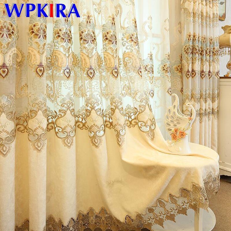 

Luxury Gold Water Soluble Embroidery Beige Coffee Curtains for Bedroom Chenille Blackout Curtain Living Room Sheer Custom M112D41, Beige tulle