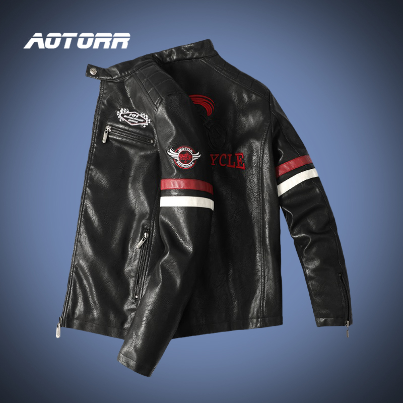 

Men Motorcycle Leather Jacket Winter Pu Outwear Luxury Baseball Embroidered Biker Jackets Men Fleece Pilot Bomber Coat Male 201105, Kh-178 red