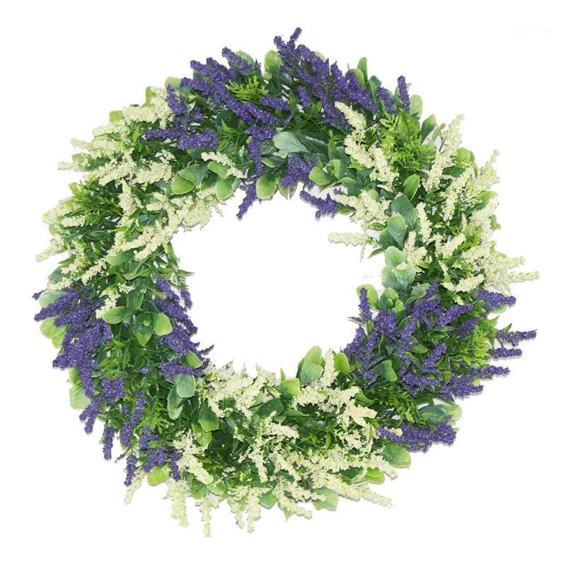 

Artificial Lavender Wreath Handmade Floral Wreath Simulation Spring for Front Door Wall Wedding Party Home Decor1, As shown