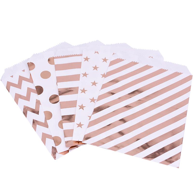 

25pcs Wedding Favor Bag Rose Gold Kraft Paper Candy Bags Stripe Gift Packaging Bag For Baby Shower Birthday Party Supplies