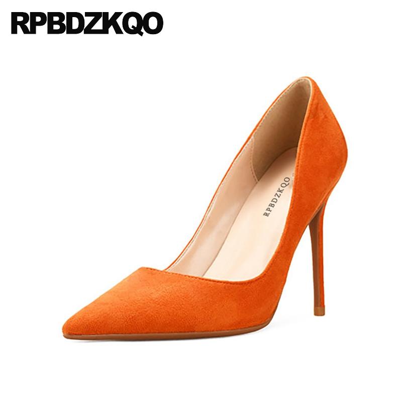 

8cm 10 42 stiletto big size pumps pointed toe orange shoes women small super elegant extreme high heels ultra suede nude thin, Black 6cm