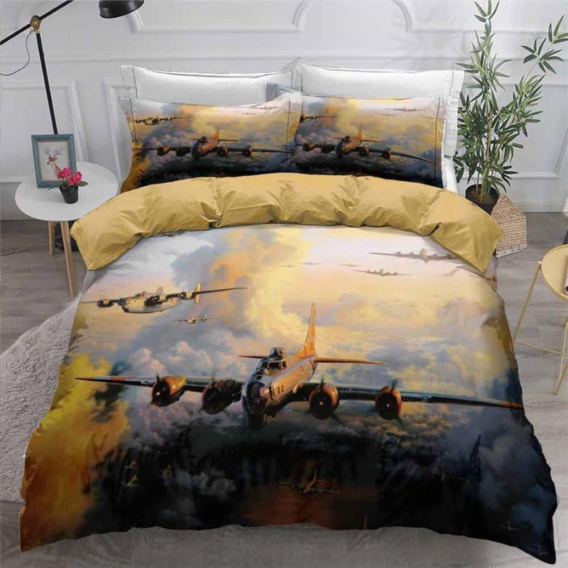 

HELENGILI 3D Bedding Set Aircraft Print Duvet Cover Set Bedclothes with Pillowcase Bed Home Textiles #FJ121, As pic