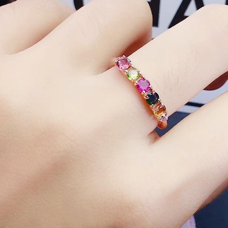 

Cluster Rings Natural Real Colorful Tourmaline Round Small Ring Per Jewelry 0.15ct*5pcs Gemstone 925 Sterling Silver Fine J21551, Golden;silver