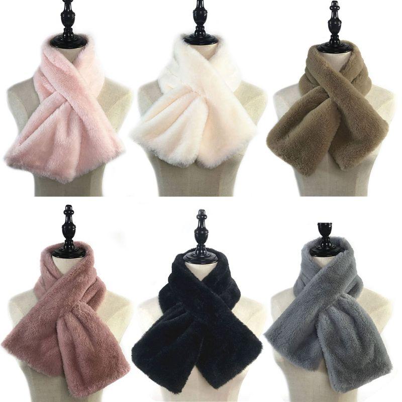 

Women Winter Thicken Plush Faux Fur Scarf Solid Candy Color Collar Shawl Neck Warmer Shrugs Knitted Neckerchief Long Wrap