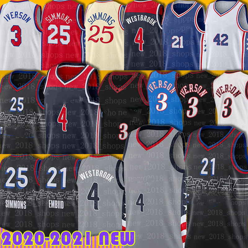

Simmons Ben 25 Russell 4 Joel Westbrook Jersey 21 Embiid Allen 3 Iverson Bradley 3 Beal Basketball Horford Erving Julius Jerseys Men Youth, 2021 new jersey