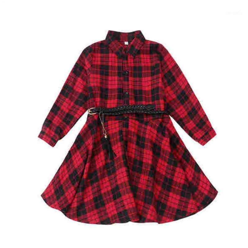 

FOCUSNORM 5-12Y Kids Baby Girl Fashion Dress Long Sleeve Plaid Print One Pieces Knee Length Turn Down Collar Princess Dresses1, Black