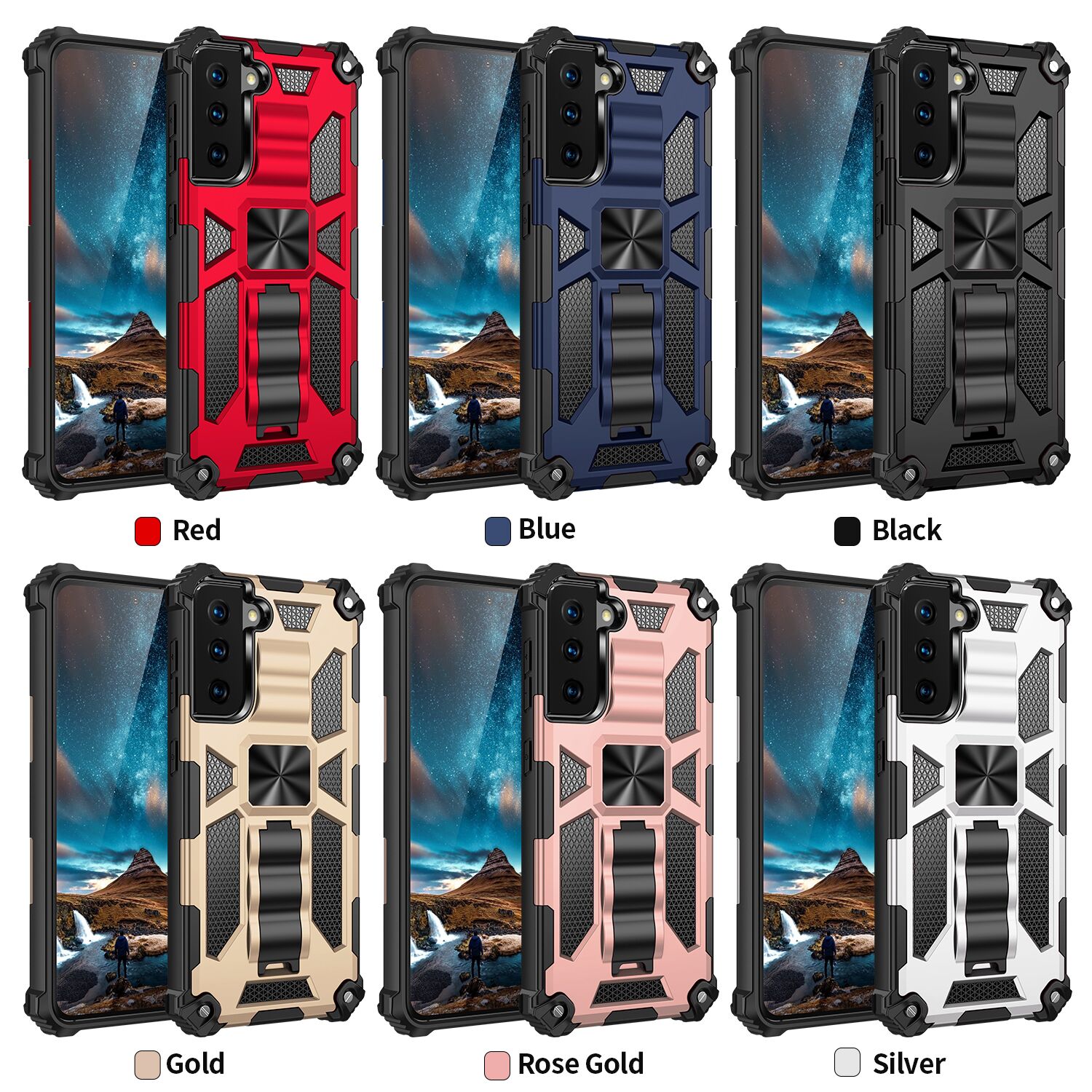 

For Samsung Galaxy A52 A72 A02S A12 A32 A42 Hybrid Armor Invisible Kickstand Magnetic Phone Case Shockproof Cover D1, Black