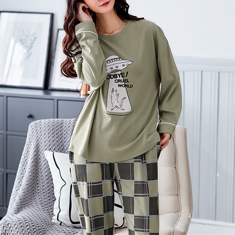 

Yoo-ah Cotton Pajamas Women Cartoon Long Sleeve Cute Pyjamas Autumn Home Clothes Comfortable Homewear Lounge Sleepwear 201105, Beige