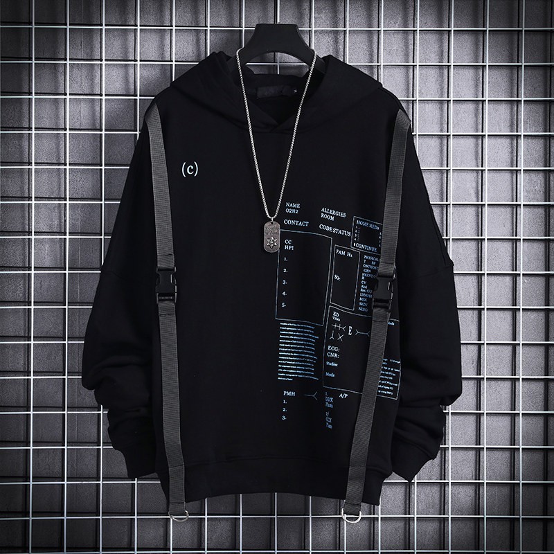 

Ribbons Hip Hop Hooded Autumn Winter Hoodies Sweatshirts Men Sport Letter Casual Streetwear Black Male Pullover, Black hoodie