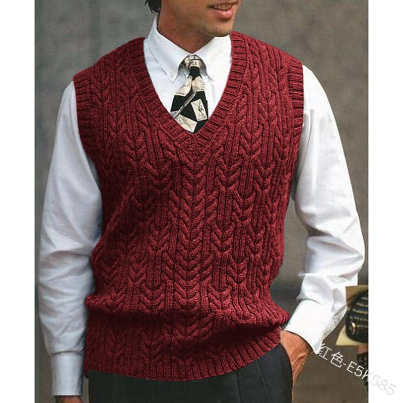 

WEPBEL Men' Fashion Solid Color Slim-Fit Sweater Vest Casual Sleeveless V-neck Warm Knitted Vest Autumn and Winter, Black