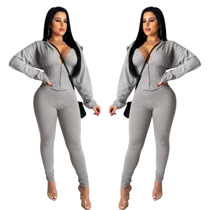 

2021 New Women's Fashion Hoodie Tops and Two-piece Leisure Joint Pants Plus Size 2 High Waist Model Leggings Combining Sets JEGI, Sky blue