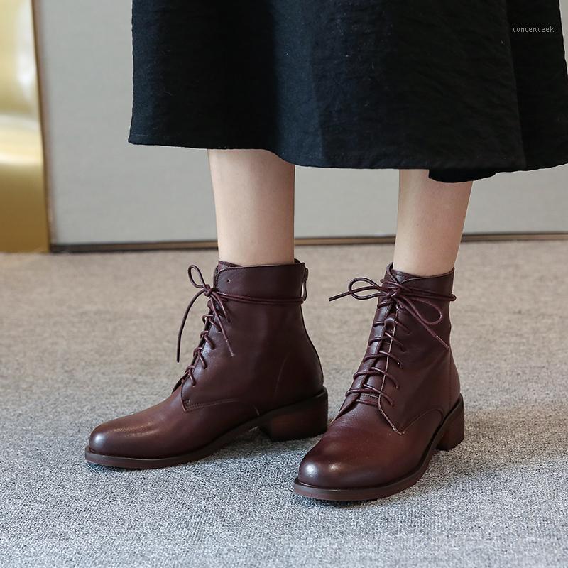 

100% Genuine Leather Women's Ankle Boots 4.5cm Chunky med Heels ladies boots Party Office Lady Shoes Woman size 41 42 431, Black