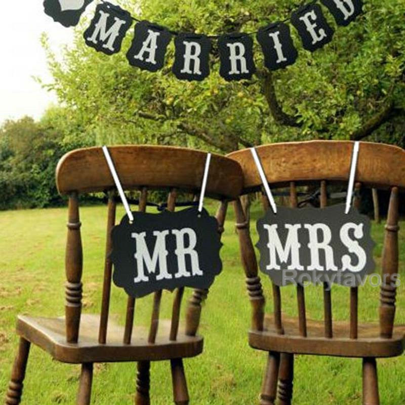 

100pcs=50sets Mr & Mrs Chair Sign Photo Props Photo Booth Garland Banner Engagement Wall Pendant Wdding Party Decoration Supplies