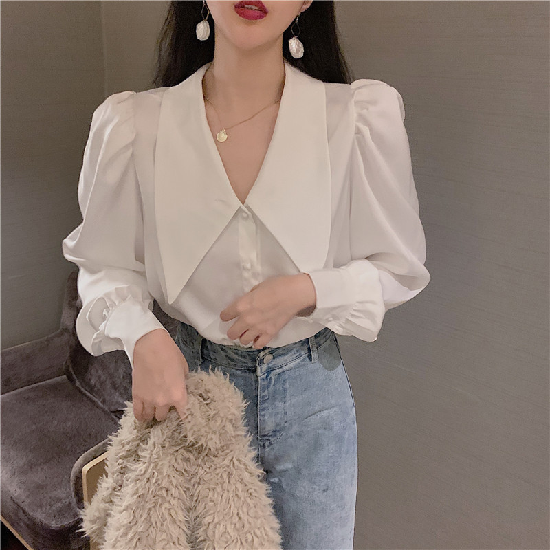 

2021 New Cetim Puff Feminine Blouse Fine Office Lady Loose Shirts Peter Pan Collar Fashion Tops Yt50249 CIX9, Games