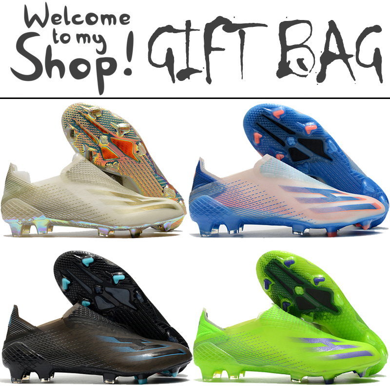 

X Ghosted FG Soccer Football Boots Shoes For Mens Laceless Firm Ground Champagne Black Blue Green Trainers Football Soccer Cleats