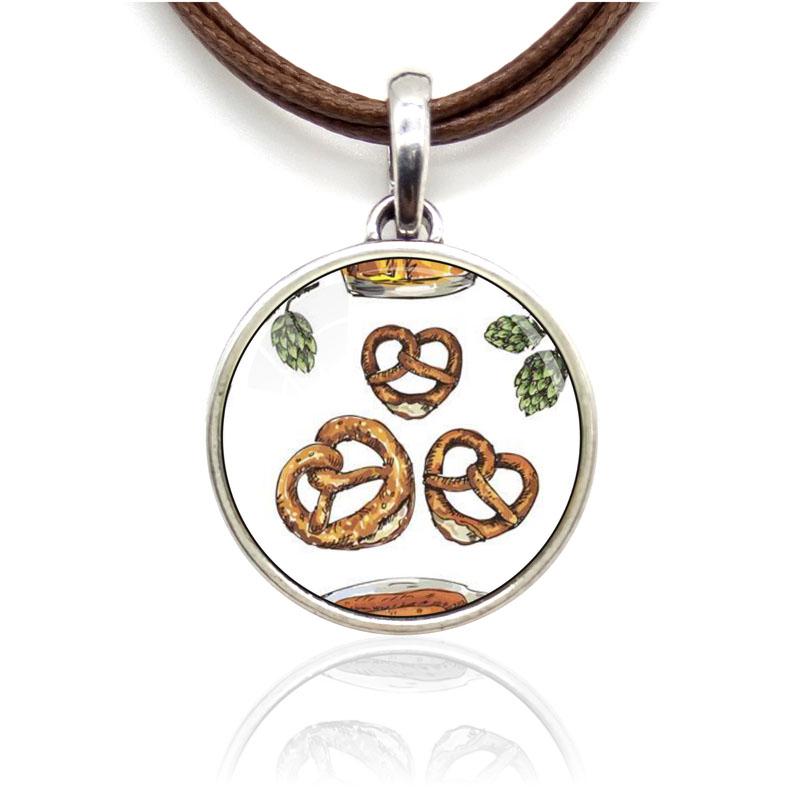 

Traditional Bavarian Pretzel Pendants Necklaces Round Alloy Enamel Charm Women Men Unisex Girl Boy Punk Oktoberfest Party Gifts