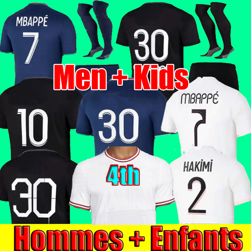 

PLAYER 30 MBAPPE HAKIMI SERGIO RAMOS WIJNALDUM soccer jerseys 21 22 Maillots football shirt 2021 2022 men + kids kit set with socks uniform enfants maillot de foot, 3rd kids