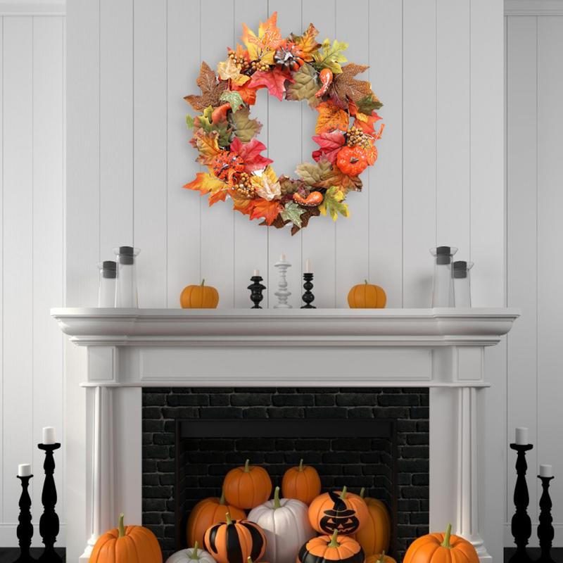 

Stylish Simulation Garlands PVC Autumn Pumpkin Halloween Thanksgiving Wreath Wall Decor Fake Flowers for Home DIY Craft, As pic