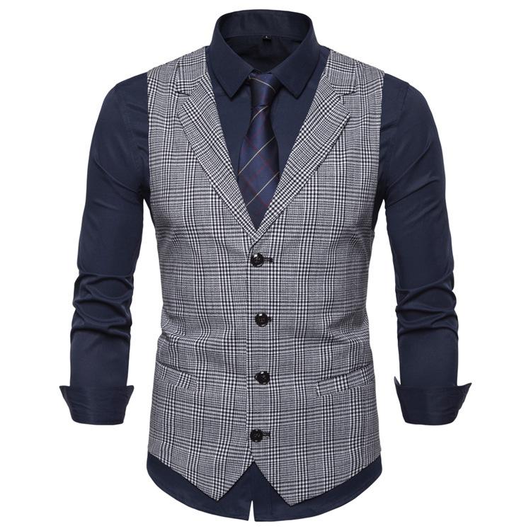 

Men' brand new creative personality business leisure plaid single breasted vest mens vest casual men men suit, Light grey