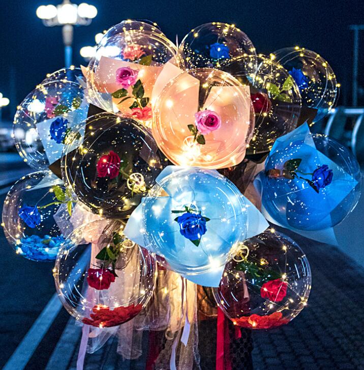 

LED rose Balloon Luminous Rose Bouquet Light Transparent Bubble Ball Valentines Day Gift Birthday Party Wedding Decor GGA3845