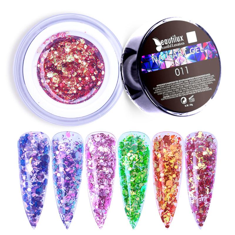 

Beautilux Nail Art Bing Nail Gel Polish Holographic Mermaid Sequins Gels Lacquer UV LED Gloss Glitter Winter Gel Varnish 10g, 003