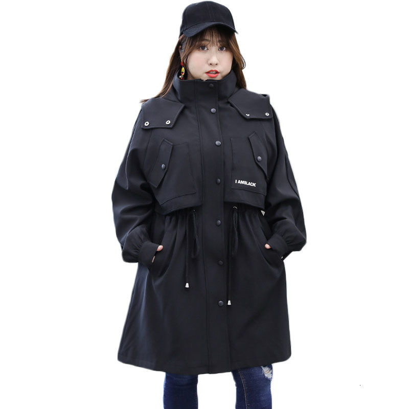 

2021  Oversized Trench Coats for Women New Autumn Tooling Coat Korean Causal Outerwear Ladies Windbreaker Plus Size Black 301 Pm6p
