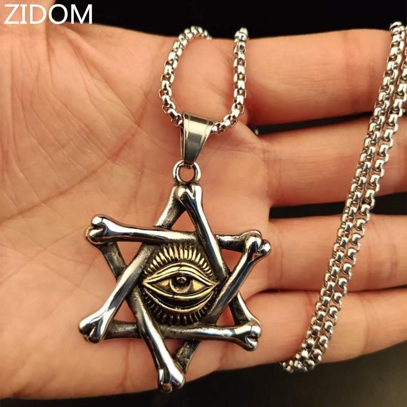 

Men Hip hop Star of David with eye Pendant Necklaces Stainless Steel never fade male Vintage Hexagram Necklace Hiphop jewelry