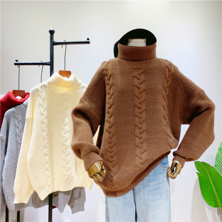 

2021 New Women Autumn Turtleneck Long Sleeve Jumper Loose Female Warm Sweater Casual Winter Pullovers Pull Femme Siyp, Brown