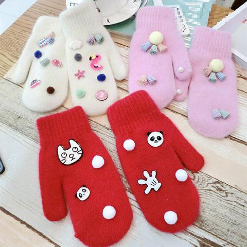

Winter Cute Female Gloves Women's Fashion Wool Blended Knitted Gloves Thickening Girlish Solid Lady's Warm Soft Mittens AGL2061
