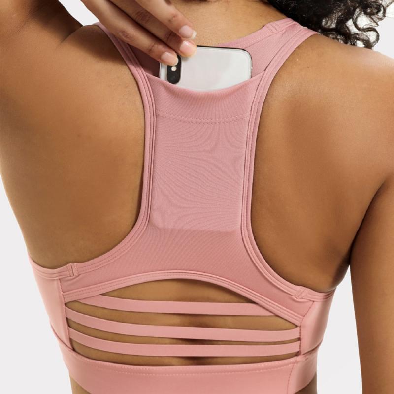 

workout bra Back pocket no steel ring shockproof sexy Fitness Nylon vest sports bra comfortable Sleeveless workout tops, Blue
