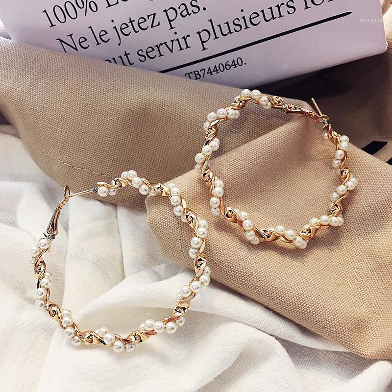 

Hoop & Huggie 2021 Korea Fashion Jewelry Elegant Round Pearl Earrings Big Female1