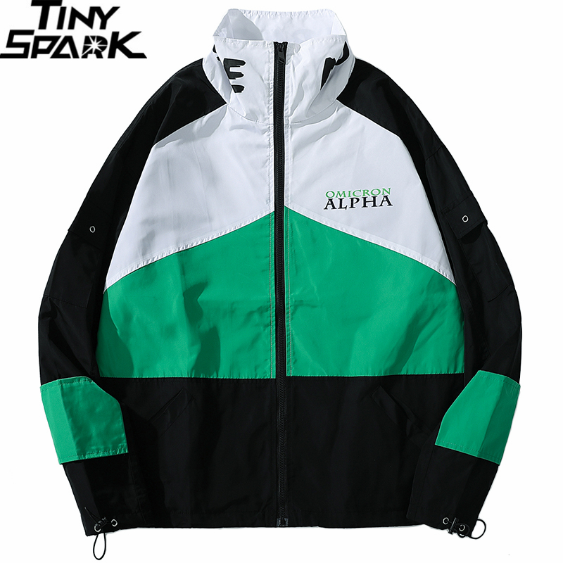 

Hip Hop Jacket Windbreaker Men Color Block Patchwork Jacket Coat Retro Vintage Zip Track Jacket Streetwear 2020 Autumn, A27a220 blue
