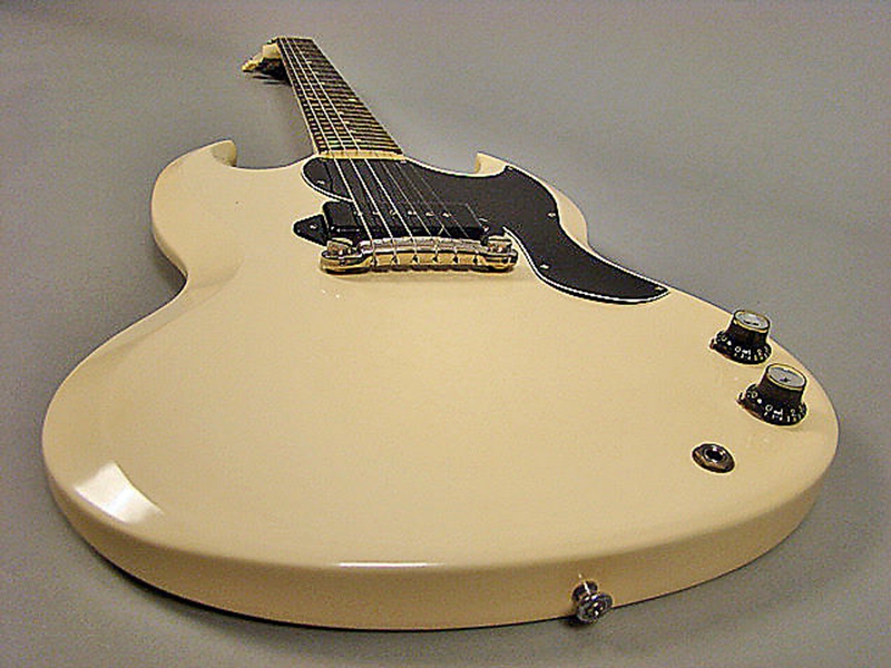 

Promotion! 1965 Polaris White Cream SG Junior Electric Guitar Single Black P-90 Pickup, Vintage Tuners, Wraparround Tailpiece