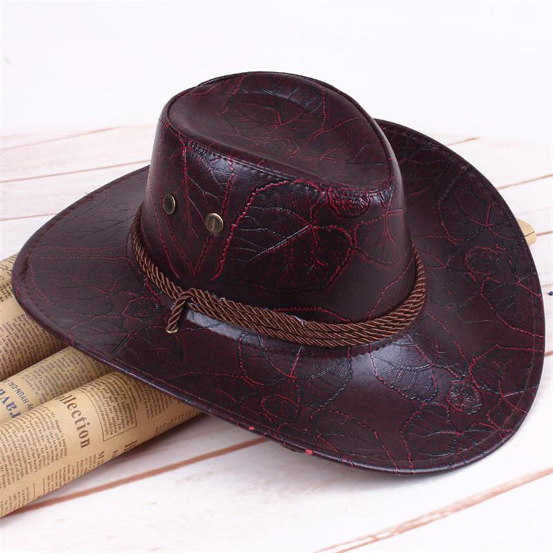 

Faux Leather Cowboy Hat Summer Beach Cap Cowgirl Hats Solid Casual Sun Visor Cap Women Man Hat Cool Western American Cowboy Hats, Red