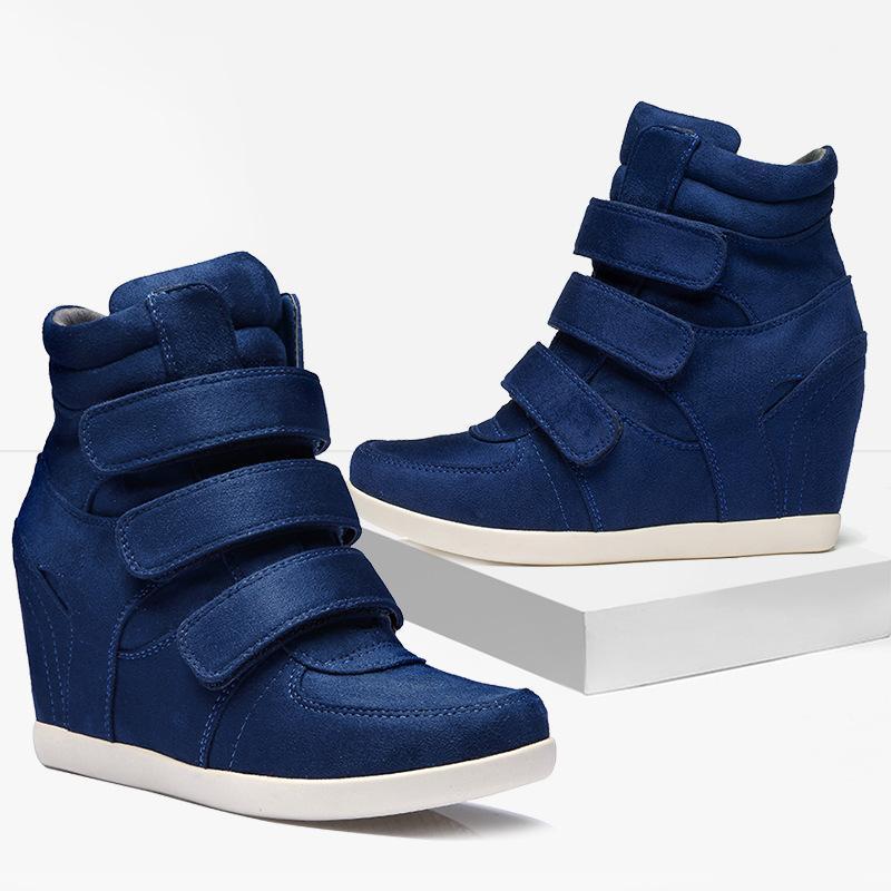 

2020 Fashion High Top Shoe Women Ankle Boots Wedges Girl Lady Shoes Height Increasing Hook Loop Winter Shoes Hip Hop Star Runway1, Blue