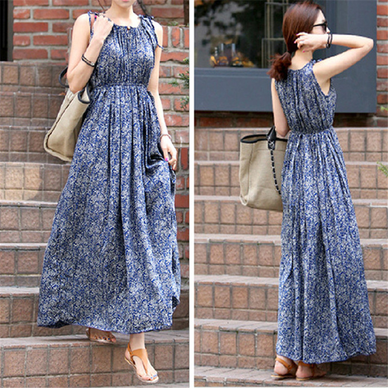 

2021 New Dressed in Blue Boihemian Women's Loosely Sleeveless Femme Robes Loose Summer Gowns Casual Beach Sizes Big Dresses Mujer Fy561 Qzv6