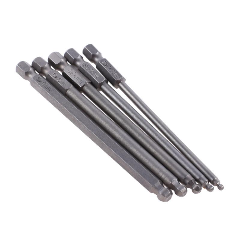 

5 Pcs/Set 1/4" Hex Shank 100mm Magnetic Ball End Hexagon Screwdriver Bits Drill Tamper Proof Screwdriver Drill Bit Screw Driver