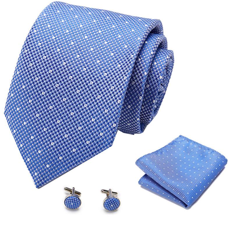 

Designer Polka Dot Ties 100% Silk Neckties for Men 7.5cm wide Business Wedding Ties Handkerchiefs Cufflinks Set