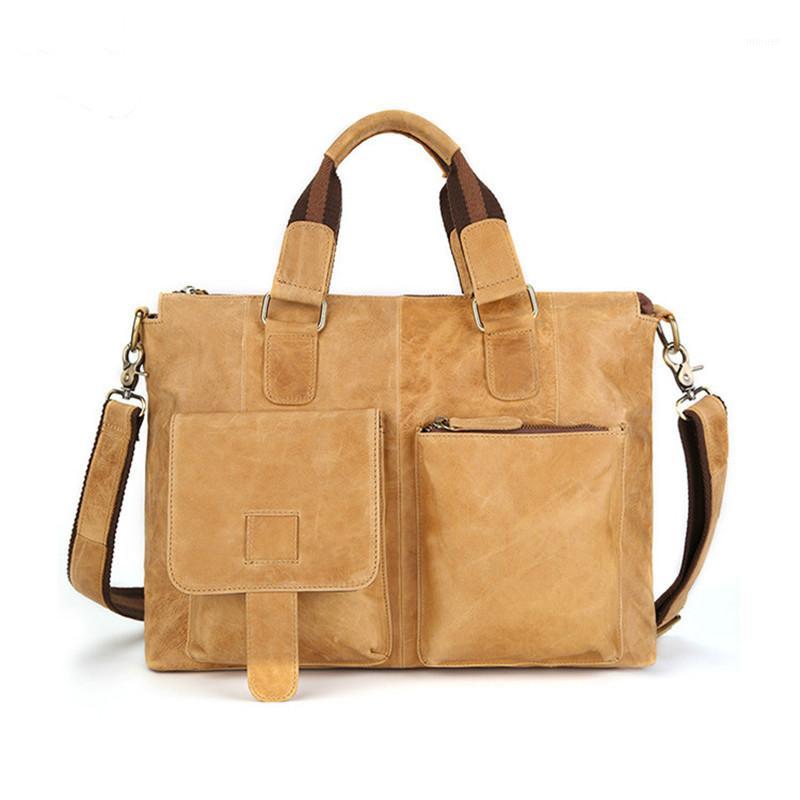 

Crazy Horse Leather Men's briefcases 15 inch laptop handbag men crossbody bags Business Briefcase Tote Shoulder messenger Bag1, Type 01