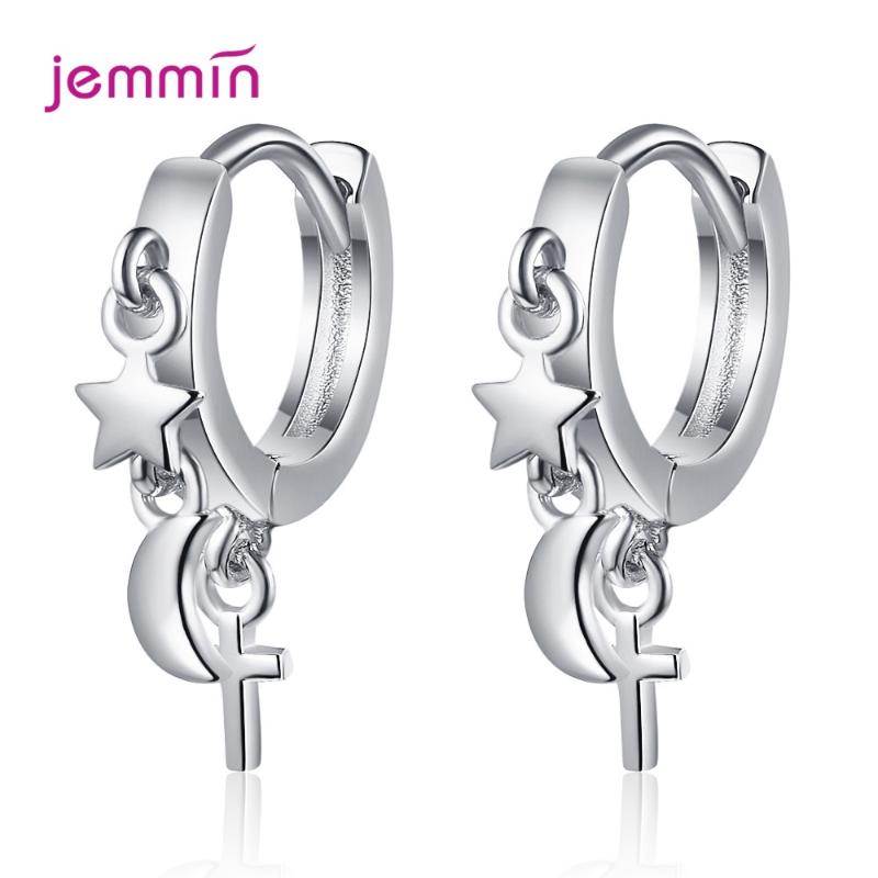 

Fashion 925 Sterling Silver Moon Earring Top Quality CZ Crystal Hoop Earrings For Women Women Ear Piercing Star Earrings Jewelry