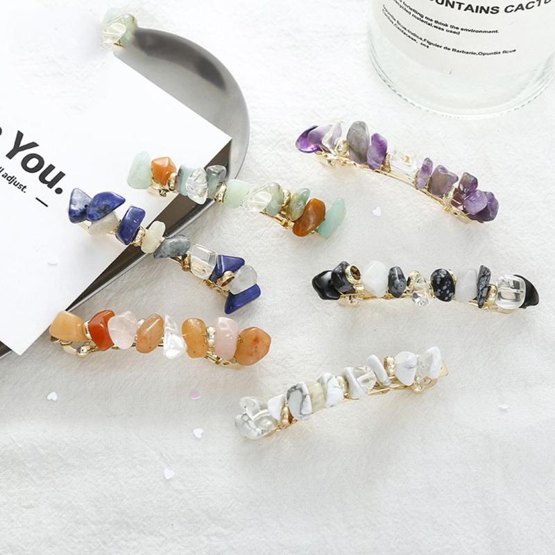 

Korean Metal Retro Geometric Hairpin Wild Girl Temperament Hair Accessories Natural Stone Spring Clip