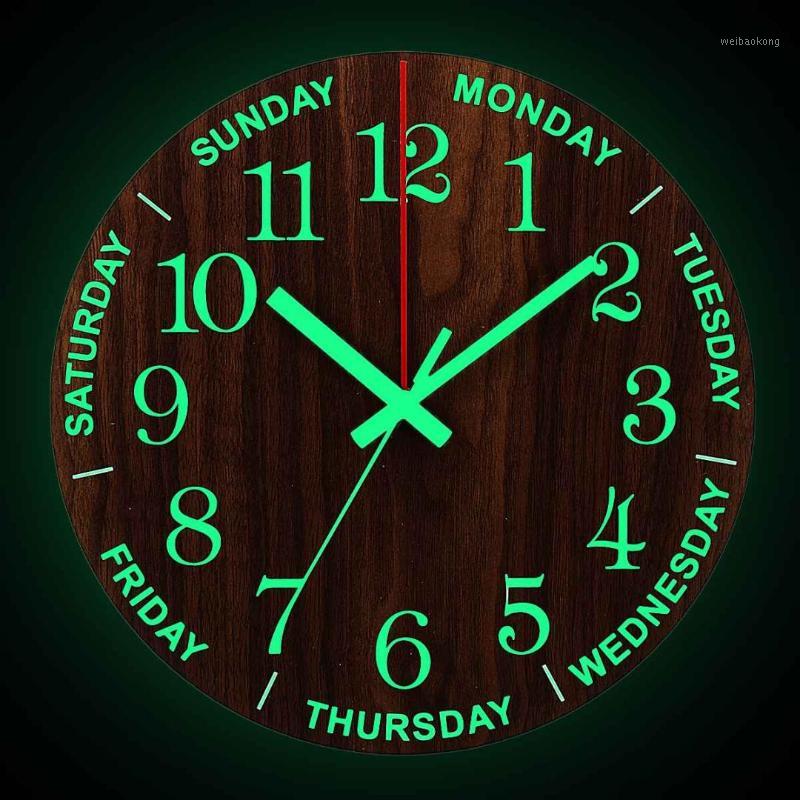 

Luminous Week Wall Clock Creative Living Room Bedroom Wooden Hanging Table Retro Fashion Modern Clock Simple Watch Night Light1