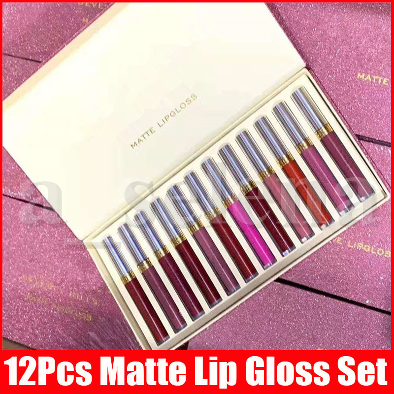 

New Lip Makeup Set 12pcs Matte Liquid Lipstick 12 Colors a Set Lustrous Lip Gloss lipgloss lips Kit, Multi(with logo)