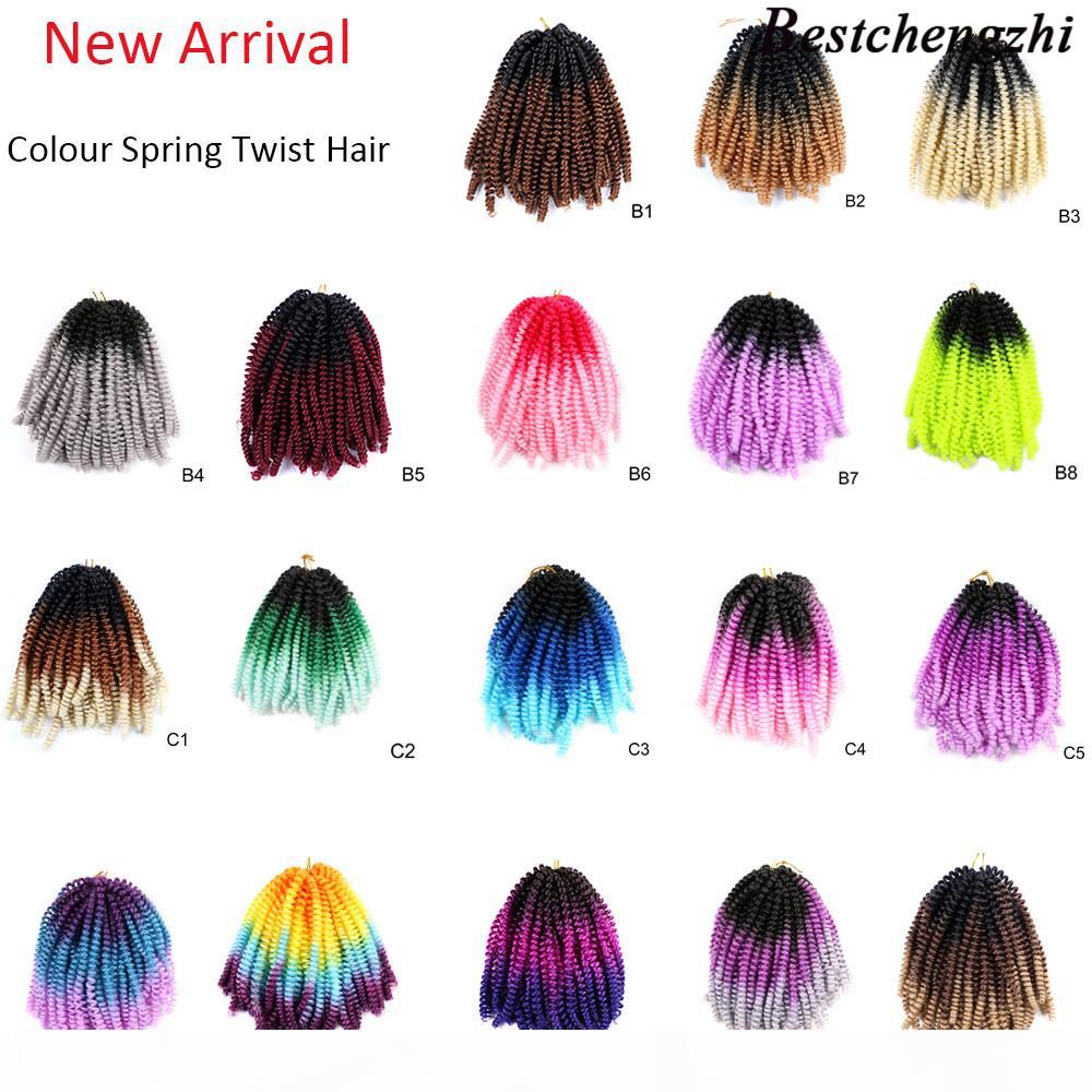 

Spring Twist Hair Crochet Braids Ombre Braiding Hair 8 inch Synthetic Hair Extensions Passion Twists 100g pc Fluffy Rainbow color, B4