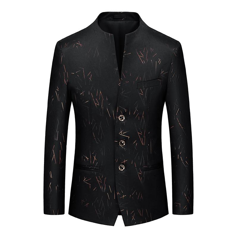 

Men's Suits & Blazers Fashion Stand-up Collar Business Casual Suit Men Clothing Black / White Prom Party Bar Long-sleeved Blazer Homme Tops