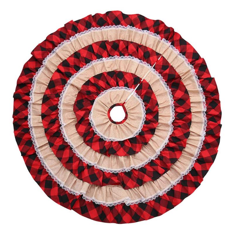 

116cm Round Plaid Lace Carpet Christmas Tree Cake Skirt Cover Home Decoration